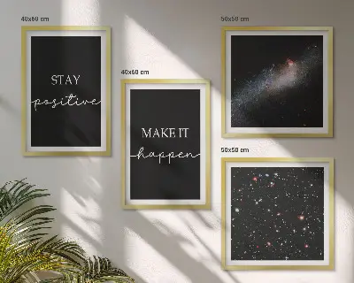 Tableau polyptyque de 2 cadres slogans de motivation avec des étoiles dans l'espace