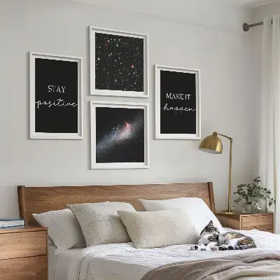 Tableau polyptyque de 2 cadres slogans de motivation avec des étoiles dans l'espace