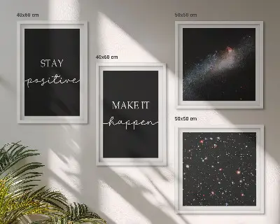 Tableau polyptyque de 2 cadres slogans de motivation avec des étoiles dans l'espace