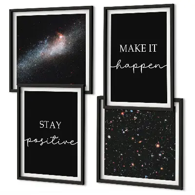 Tableau polyptyque de 2 cadres slogans de motivation avec des étoiles dans l'espace