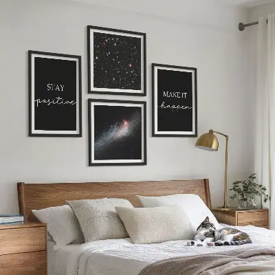 Tableau polyptyque de 2 cadres slogans de motivation avec des étoiles dans l'espace