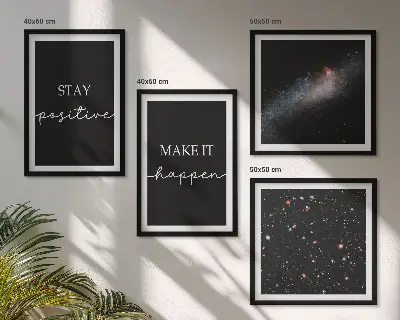 Tableau polyptyque de 2 cadres slogans de motivation avec des étoiles dans l'espace