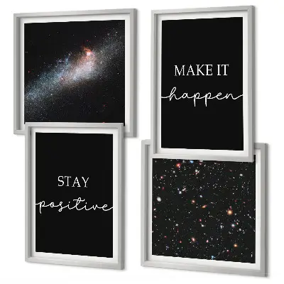 Tableau polyptyque de 2 cadres slogans de motivation avec des étoiles dans l'espace