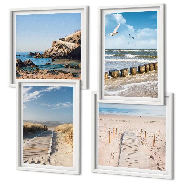 Mur de tableaux Plage, sable, vagues, ciel, oiseaux