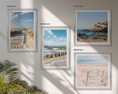 Mur de tableaux Plage, sable, vagues, ciel, oiseaux