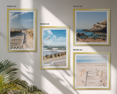 Mur de tableaux Plage, sable, vagues, ciel, oiseaux