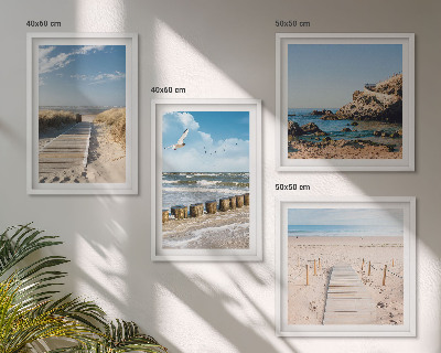 Mur de tableaux Plage, sable, vagues, ciel, oiseaux