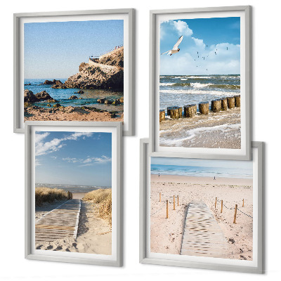 Mur de tableaux Plage, sable, vagues, ciel, oiseaux