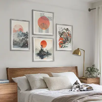 Tableau polyptyque en 2 cadres paysages asiatiques style japandi