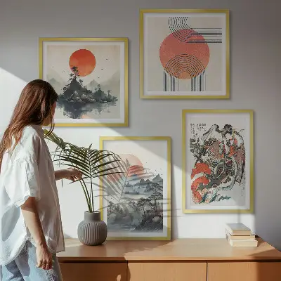 Tableau polyptyque en 2 cadres paysages asiatiques style japandi