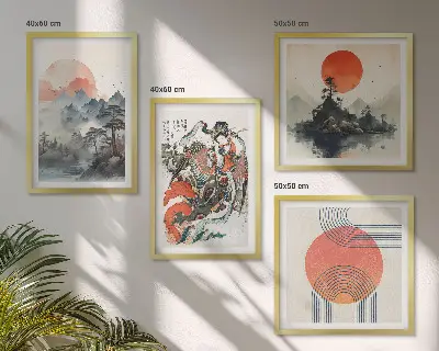 Tableau polyptyque en 2 cadres paysages asiatiques style japandi