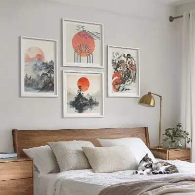 Tableau polyptyque en 2 cadres paysages asiatiques style japandi