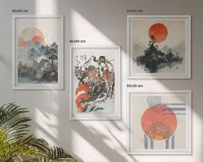 Tableau polyptyque en 2 cadres paysages asiatiques style japandi