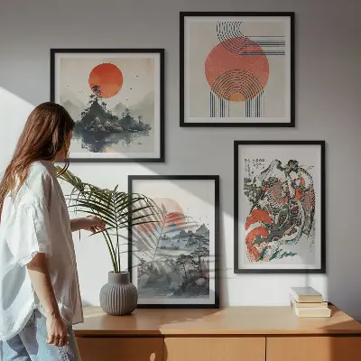 Tableau polyptyque en 2 cadres paysages asiatiques style japandi