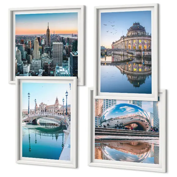 Architecture des villes sur l'eau ensemble de 4 tableaux