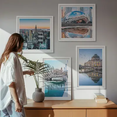 Architecture des villes sur l'eau ensemble de 4 tableaux