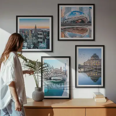 Architecture des villes sur l'eau ensemble de 4 tableaux