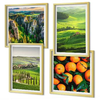 Mur de tableaux la campagne italienne avec des oranges et des éléments naturels