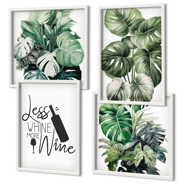 Ensemble de 4 tableaux Feuilles de vigne verte