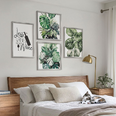 Ensemble de 4 tableaux Feuilles de vigne verte