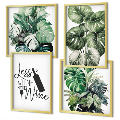 Ensemble de 4 tableaux Feuilles de vigne verte