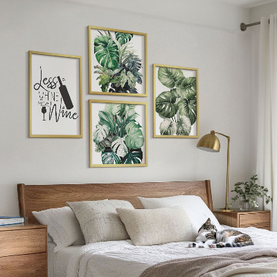 Ensemble de 4 tableaux Feuilles de vigne verte