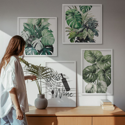 Ensemble de 4 tableaux Feuilles de vigne verte