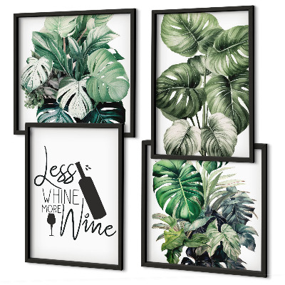 Ensemble de 4 tableaux Feuilles de vigne verte