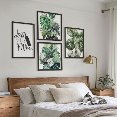 Ensemble de 4 tableaux Feuilles de vigne verte