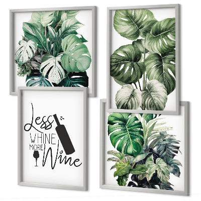 Ensemble de 4 tableaux Feuilles de vigne verte