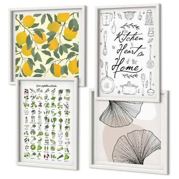 Mur de tableaux herbes aromatiques de cuisine avec peinture au citron