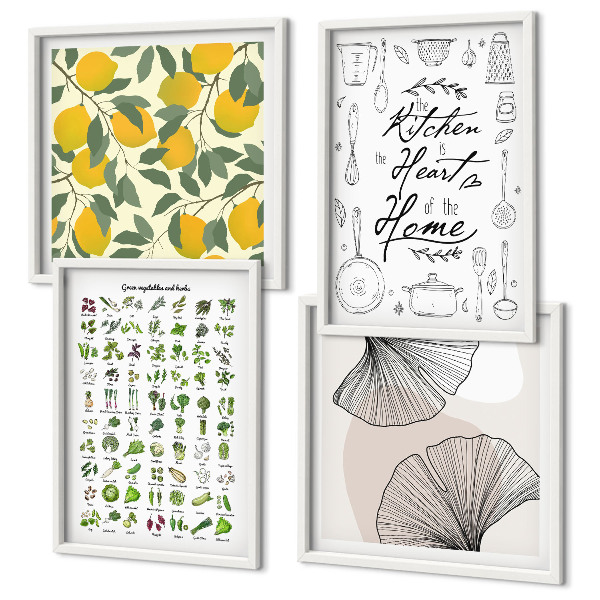 Mur de tableaux Herbes aromatiques de cuisine, peinture au citron
