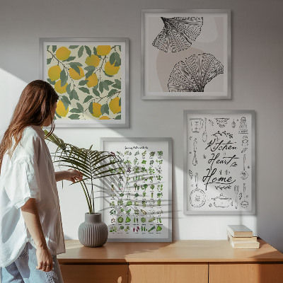 Mur de tableaux Herbes aromatiques de cuisine, peinture au citron