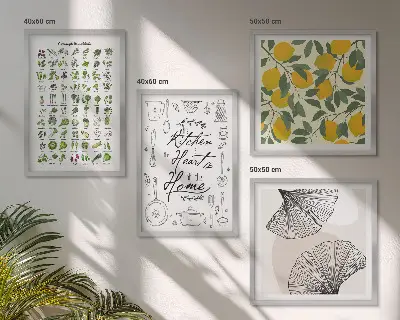 Mur de tableaux herbes aromatiques de cuisine avec peinture au citron