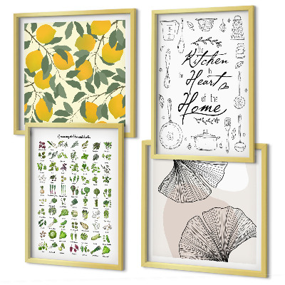 Mur de tableaux Herbes aromatiques de cuisine, peinture au citron