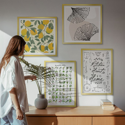 Mur de tableaux Herbes aromatiques de cuisine, peinture au citron
