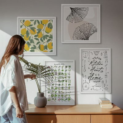 Mur de tableaux Herbes aromatiques de cuisine, peinture au citron