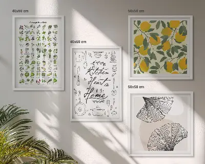 Mur de tableaux herbes aromatiques de cuisine avec peinture au citron