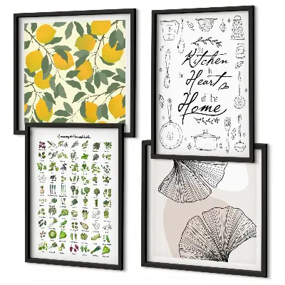 Mur de tableaux herbes aromatiques de cuisine avec peinture au citron