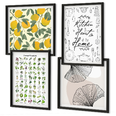 Mur de tableaux Herbes aromatiques de cuisine, peinture au citron