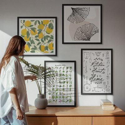 Mur de tableaux Herbes aromatiques de cuisine, peinture au citron