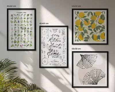Mur de tableaux herbes aromatiques de cuisine avec peinture au citron
