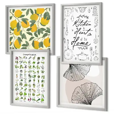 Mur de tableaux herbes aromatiques de cuisine avec peinture au citron