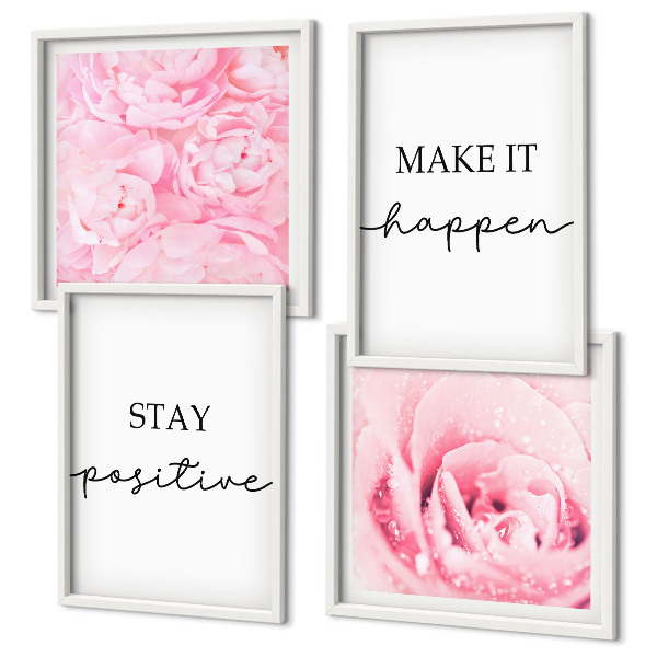 Polyptyque z cadres Fleurs roses minimalistes