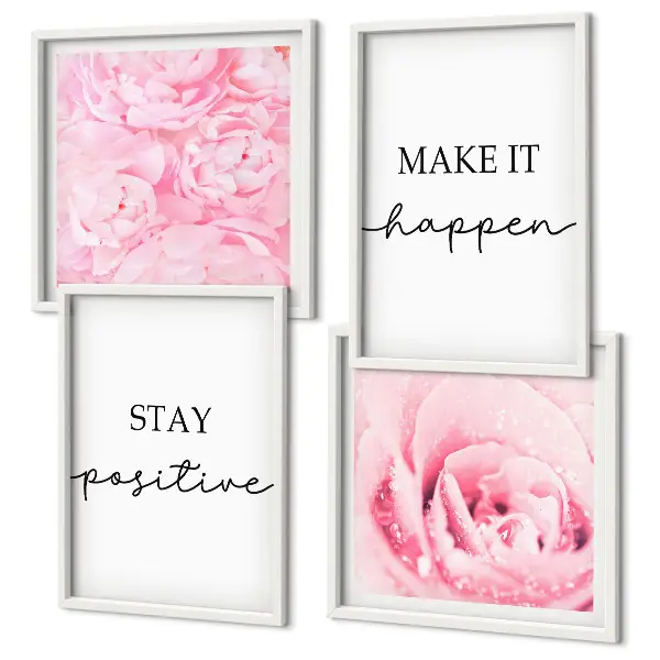 Fleurs roses minimalistes polyptyque de 2 cadres