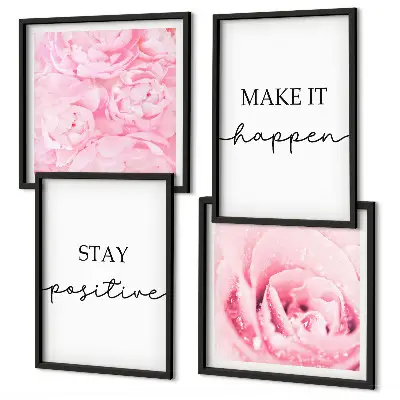Fleurs roses minimalistes polyptyque de 2 cadres
