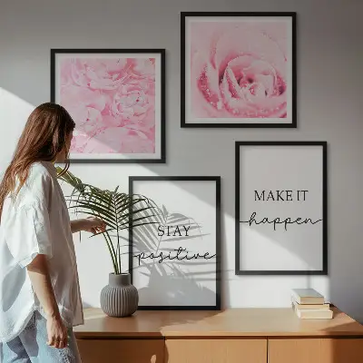 Fleurs roses minimalistes polyptyque de 2 cadres