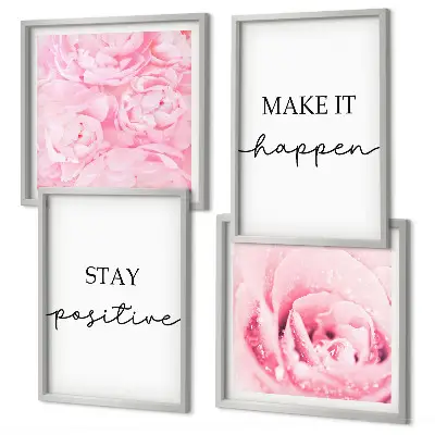 Fleurs roses minimalistes polyptyque de 2 cadres