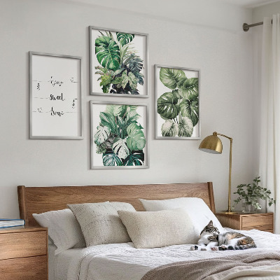 Ensemble de 4 tableaux Feuilles de monstera à l'aquarelle