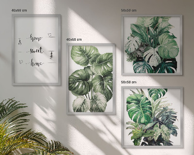 Ensemble de 4 tableaux Feuilles de monstera à l'aquarelle